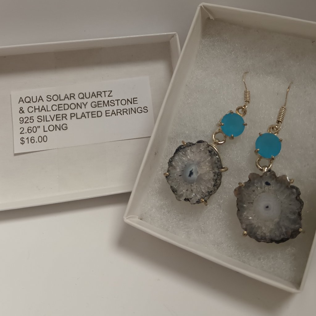 Aqua Solar Quartz Chalcedony Gemstone 925 Sterling Silver Plated Earrings 16$